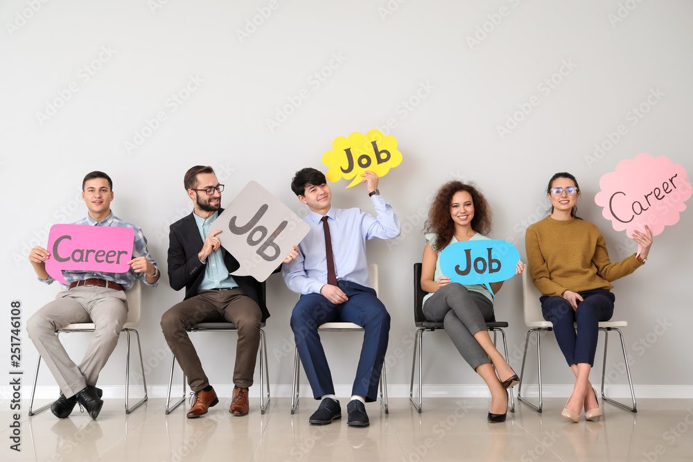Top Career Jobs in Lagos Hiring Now – Build Your Future Today Young people holding speech bubbles with words JOB and CAREER indoors